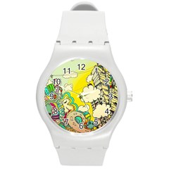 Doodle Wallpaper Artistic Surreal Round Plastic Sport Watch (m) by Jancukart