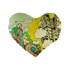 Doodle Wallpaper Artistic Surreal Standard 16  Premium Heart Shape Cushions