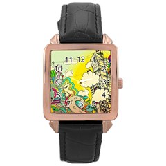 Doodle Wallpaper Artistic Surreal Rose Gold Leather Watch 