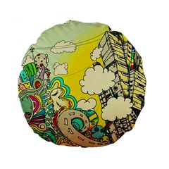 Doodle Wallpaper Artistic Surreal Standard 15  Premium Flano Round Cushions