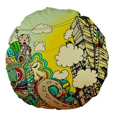 Doodle Wallpaper Artistic Surreal Large 18  Premium Flano Round Cushions