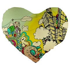 Doodle Wallpaper Artistic Surreal Large 19  Premium Flano Heart Shape Cushions