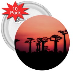 Baobabs Trees Silhouette Landscape Sunset Dusk 3  Buttons (10 Pack) 