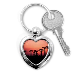 Baobabs Trees Silhouette Landscape Sunset Dusk Key Chain (heart)