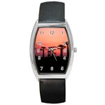 Baobabs Trees Silhouette Landscape Sunset Dusk Barrel Style Metal Watch Front