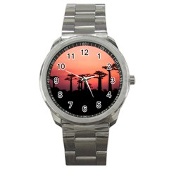 Baobabs Trees Silhouette Landscape Sunset Dusk Sport Metal Watch