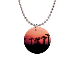 Baobabs Trees Silhouette Landscape Sunset Dusk 1  Button Necklace by Jancukart