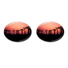 Baobabs Trees Silhouette Landscape Sunset Dusk Cufflinks (oval)