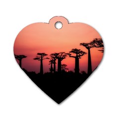 Baobabs Trees Silhouette Landscape Sunset Dusk Dog Tag Heart (one Side)