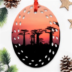 Baobabs Trees Silhouette Landscape Sunset Dusk Oval Filigree Ornament (two Sides) by Jancukart