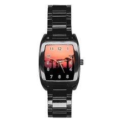 Baobabs Trees Silhouette Landscape Sunset Dusk Stainless Steel Barrel Watch by Jancukart