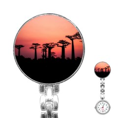 Baobabs Trees Silhouette Landscape Sunset Dusk Stainless Steel Nurses Watch