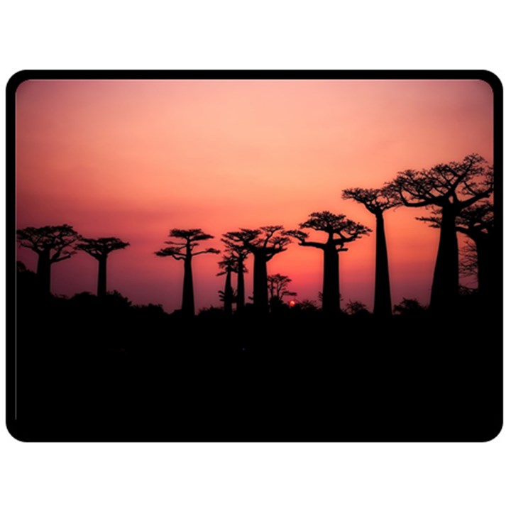 Baobabs Trees Silhouette Landscape Sunset Dusk Fleece Blanket (Large)