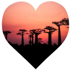 Baobabs Trees Silhouette Landscape Sunset Dusk Wooden Puzzle Heart by Jancukart