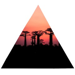 Baobabs Trees Silhouette Landscape Sunset Dusk Wooden Puzzle Triangle by Jancukart