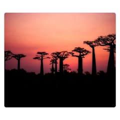 Baobabs Trees Silhouette Landscape Sunset Dusk One Side Premium Plush Fleece Blanket (small) by Jancukart