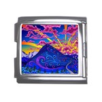 Psychedelic Colorful Lines Nature Mountain Trees Snowy Peak Moon Sun Rays Hill Road Artwork Stars Sk Mega Link Italian Charm (18mm) Front