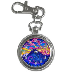 Psychedelic Colorful Lines Nature Mountain Trees Snowy Peak Moon Sun Rays Hill Road Artwork Stars Sk Key Chain Watches