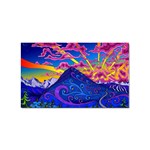 Psychedelic Colorful Lines Nature Mountain Trees Snowy Peak Moon Sun Rays Hill Road Artwork Stars Sk Sticker (Rectangular) Front