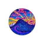 Psychedelic Colorful Lines Nature Mountain Trees Snowy Peak Moon Sun Rays Hill Road Artwork Stars Sk Magnet 3  (Round) Front