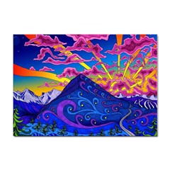 Psychedelic Colorful Lines Nature Mountain Trees Snowy Peak Moon Sun Rays Hill Road Artwork Stars Sk Sticker A4 (100 Pack) by Jancukart