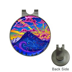 Psychedelic Colorful Lines Nature Mountain Trees Snowy Peak Moon Sun Rays Hill Road Artwork Stars Sk Hat Clips With Golf Markers by Jancukart