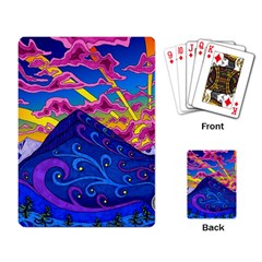 Psychedelic Colorful Lines Nature Mountain Trees Snowy Peak Moon Sun Rays Hill Road Artwork Stars Sk Playing Cards Single Design (rectangle) by Jancukart