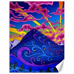 Psychedelic Colorful Lines Nature Mountain Trees Snowy Peak Moon Sun Rays Hill Road Artwork Stars Sk Canvas 12  X 16  by Jancukart