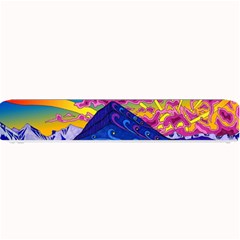 Psychedelic Colorful Lines Nature Mountain Trees Snowy Peak Moon Sun Rays Hill Road Artwork Stars Sk Small Bar Mat by Jancukart