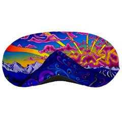 Psychedelic Colorful Lines Nature Mountain Trees Snowy Peak Moon Sun Rays Hill Road Artwork Stars Sk Sleeping Mask