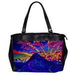 Psychedelic Colorful Lines Nature Mountain Trees Snowy Peak Moon Sun Rays Hill Road Artwork Stars Sk Oversize Office Handbag Front