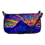 Psychedelic Colorful Lines Nature Mountain Trees Snowy Peak Moon Sun Rays Hill Road Artwork Stars Sk Shoulder Clutch Bag Front