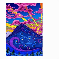 Psychedelic Colorful Lines Nature Mountain Trees Snowy Peak Moon Sun Rays Hill Road Artwork Stars Sk Small Garden Flag (two Sides)