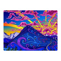 Psychedelic Colorful Lines Nature Mountain Trees Snowy Peak Moon Sun Rays Hill Road Artwork Stars Sk Premium Plush Fleece Blanket (mini)