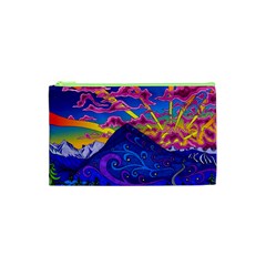 Psychedelic Colorful Lines Nature Mountain Trees Snowy Peak Moon Sun Rays Hill Road Artwork Stars Sk Cosmetic Bag (xs) by Jancukart