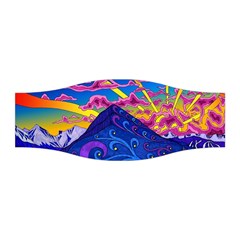 Psychedelic Colorful Lines Nature Mountain Trees Snowy Peak Moon Sun Rays Hill Road Artwork Stars Sk Stretchable Headband by Jancukart