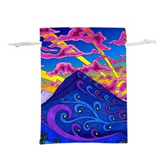 Psychedelic Colorful Lines Nature Mountain Trees Snowy Peak Moon Sun Rays Hill Road Artwork Stars Sk Lightweight Drawstring Pouch (m) by Jancukart