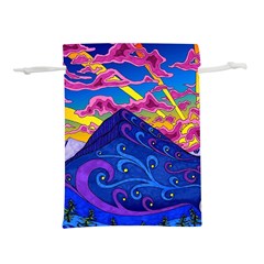 Psychedelic Colorful Lines Nature Mountain Trees Snowy Peak Moon Sun Rays Hill Road Artwork Stars Sk Lightweight Drawstring Pouch (l) by Jancukart