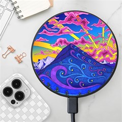 Psychedelic Colorful Lines Nature Mountain Trees Snowy Peak Moon Sun Rays Hill Road Artwork Stars Sk Wireless Fast Charger(black) by Jancukart