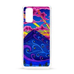 Psychedelic Colorful Lines Nature Mountain Trees Snowy Peak Moon Sun Rays Hill Road Artwork Stars Sk Samsung Galaxy S20 6 2 Inch Tpu Uv Case by Jancukart