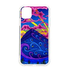 Psychedelic Colorful Lines Nature Mountain Trees Snowy Peak Moon Sun Rays Hill Road Artwork Stars Sk Iphone 11 Tpu Uv Print Case by Jancukart