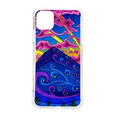 Psychedelic Colorful Lines Nature Mountain Trees Snowy Peak Moon Sun Rays Hill Road Artwork Stars Sk Iphone 11 Pro Max 6 5 Inch Tpu Uv Print Case by Jancukart