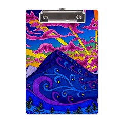 Psychedelic Colorful Lines Nature Mountain Trees Snowy Peak Moon Sun Rays Hill Road Artwork Stars Sk A5 Acrylic Clipboard