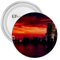 New York City Urban Skyline Harbor Bay Reflections 3  Buttons