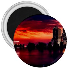 New York City Urban Skyline Harbor Bay Reflections 3  Magnets by Jancukart