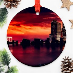 New York City Urban Skyline Harbor Bay Reflections Ornament (round) by Jancukart