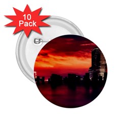 New York City Urban Skyline Harbor Bay Reflections 2 25  Buttons (10 Pack)  by Jancukart