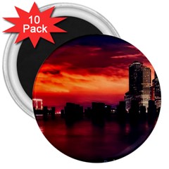 New York City Urban Skyline Harbor Bay Reflections 3  Magnets (10 Pack) 