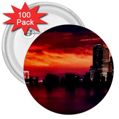 New York City Urban Skyline Harbor Bay Reflections 3  Buttons (100 Pack)  by Jancukart