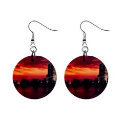 New York City Urban Skyline Harbor Bay Reflections Mini Button Earrings